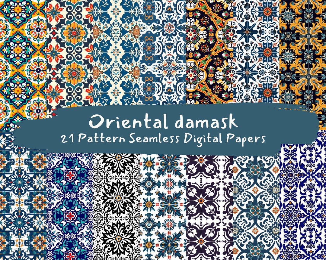 Oriental Damask Pattern Seamless Digital Papers - Printable Scrapbook ...
