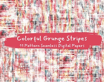 Colorful Grunge Stripes Pattern Seamless Digital Papers - printable scrapbook paper png instant download commercial use 300dpi