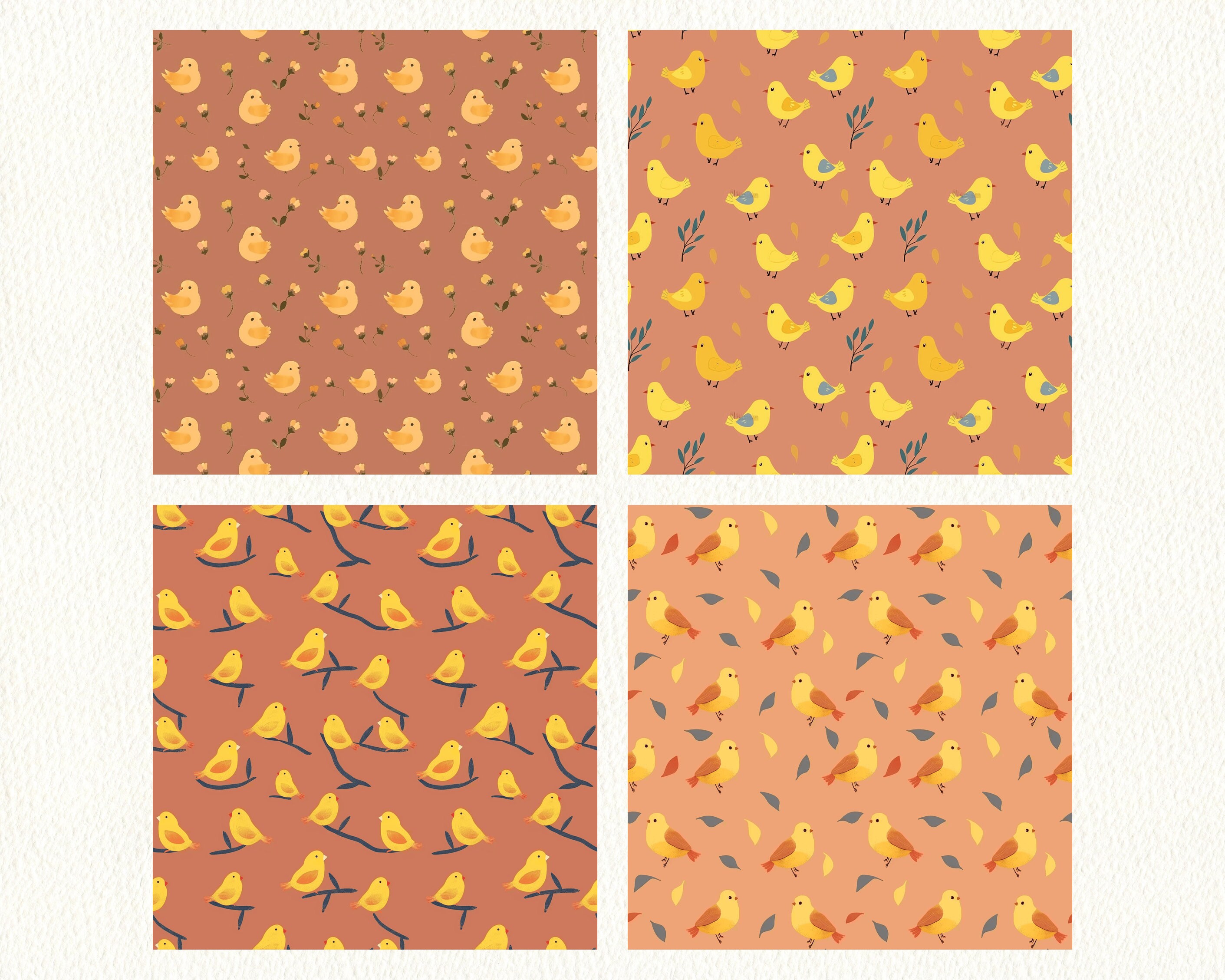 Cute Little Bird Pattern Seamless Digital Papers - Printable Scrapbook ...