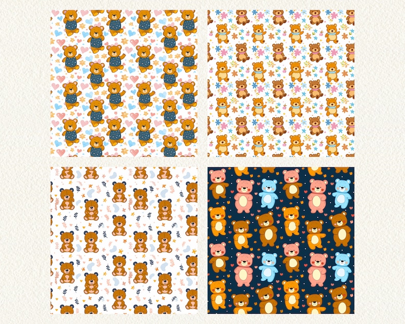 Cute Bears Pattern Seamless Digital Papers Printable Scrapbook Paper ...