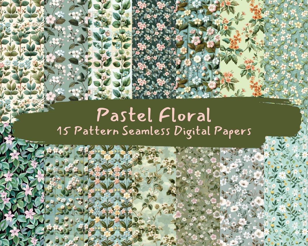 Foral Paper Pattern Pastel Floral Pattern Seamless Digital Papers - Printable Scrapbook ...