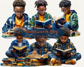 Bookworm Boy printable clipart, png format, transparent background, instant download, commercial use, 300dpi