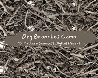Dry Branches Camo Pattern Seamless Digital Papers - printable scrapbook paper png instant download commercial use 300dpi