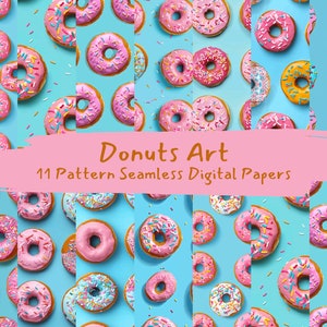 Donuts food Pattern Seamless Digital Papers - printable scrapbook paper instant download, commercial use, 300dpi