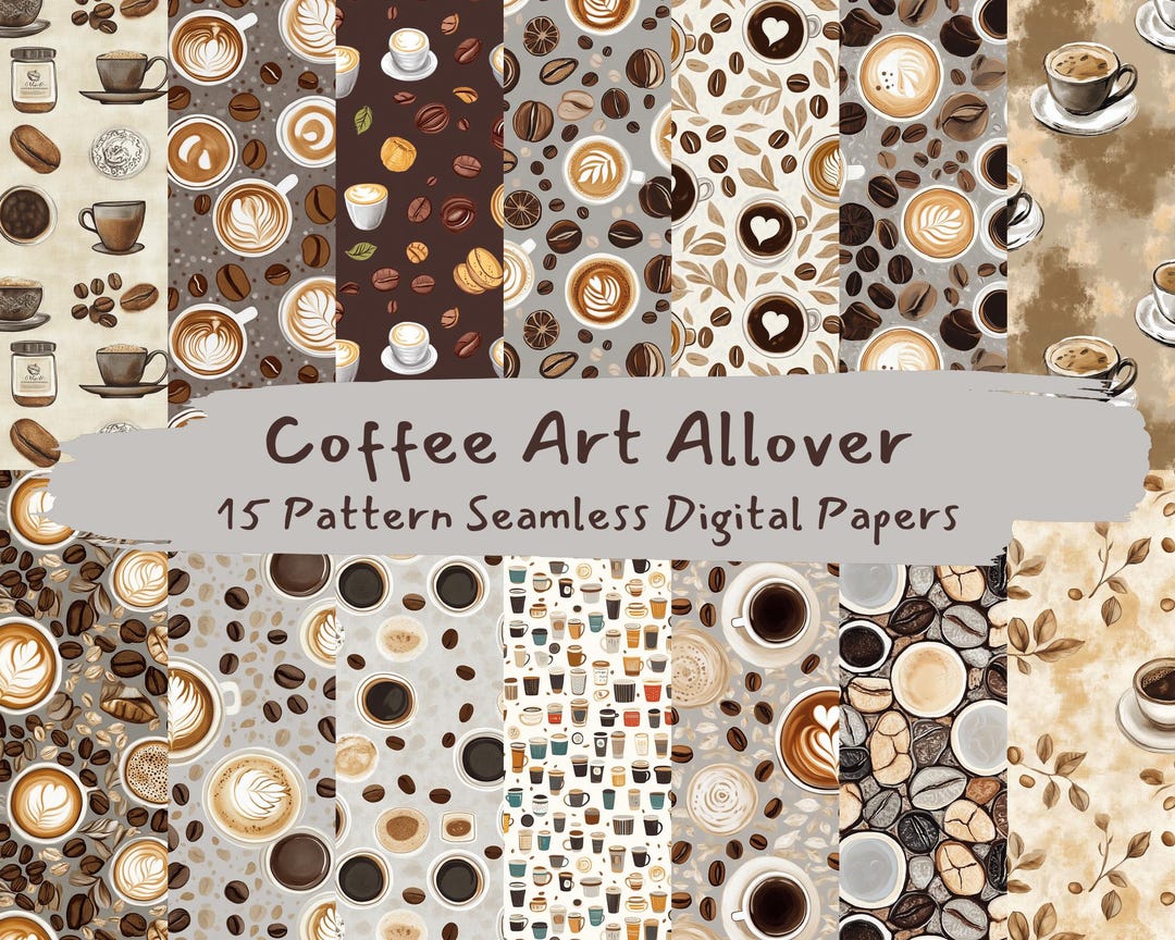 Cafe Rapper Paper With Pattern Coffee Art Allover Pattern Seamless Digital Papers - Printable ...