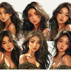 Asian Girl digital printable clipart bundle in PNG format transparent background instant download for commercial use