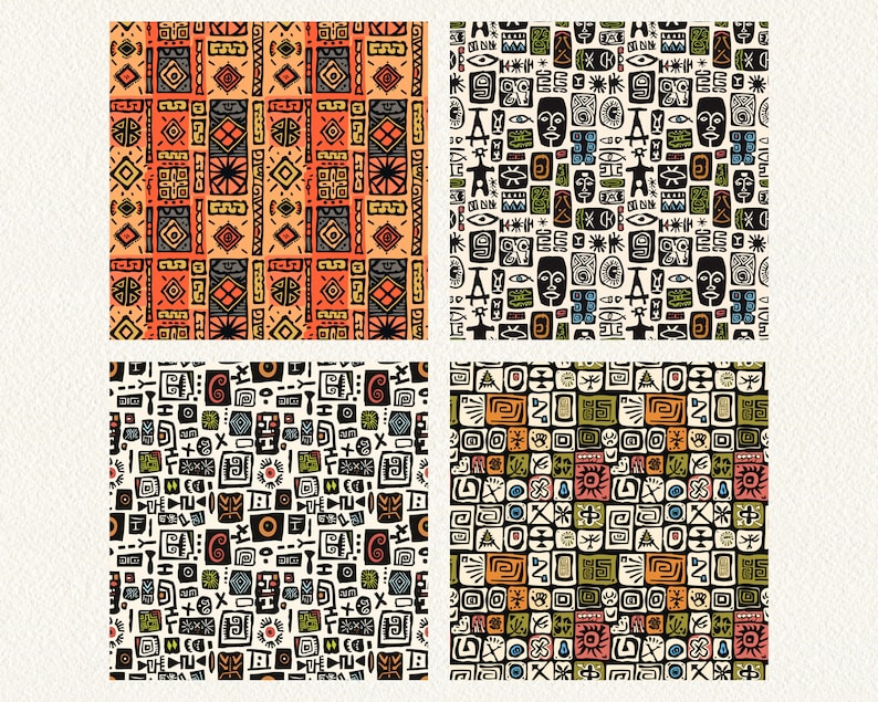 Ancient Tribal Doodles Pattern Seamless Digital Papers - Printable ...