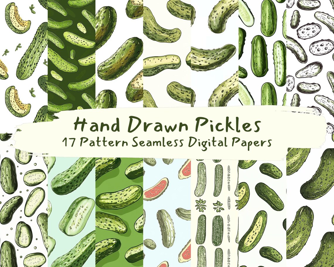 Hand Drawn Pickles Pattern Seamless Digital Papers - Printable ...