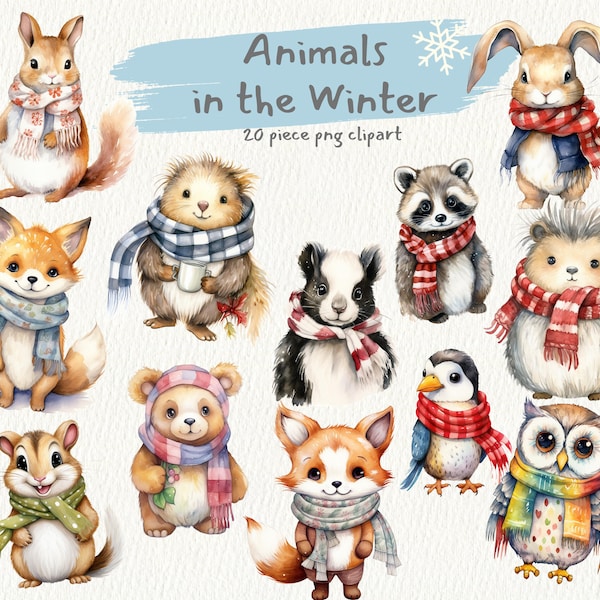 Cute animals Scarf, winter, fall, autumn, digital printable clip art graphics in PNG format transparent instant download for commercial use