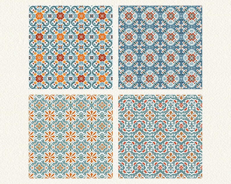 Portuguese Ceramic Tiles Pattern Seamless Digital Papers - printable scrapbook paper instant download, commercial use, 300dpi image 4