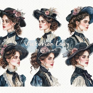 Victorian Lady digital printable clipart bundle in PNG format transparent background instant download for commercial use