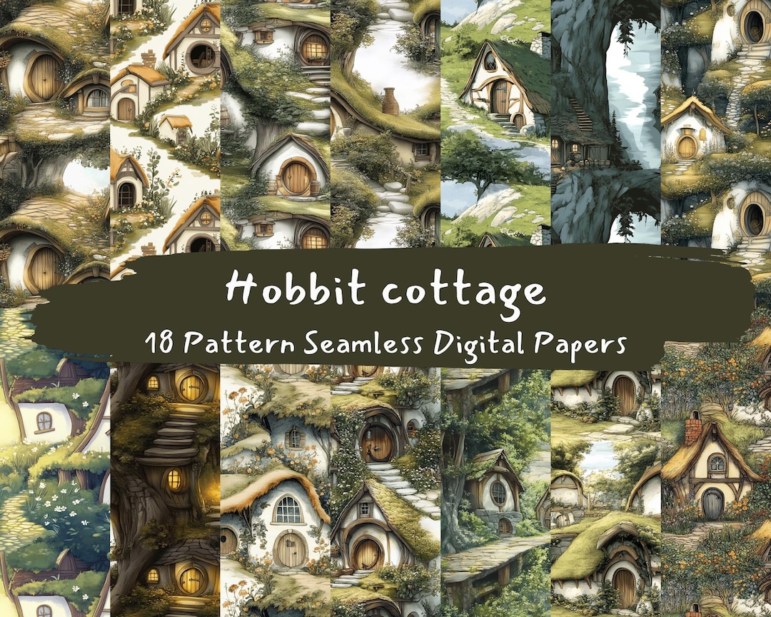 Hobbit Cottage Pattern Seamless Digital Papers - Printable Scrapbook ...