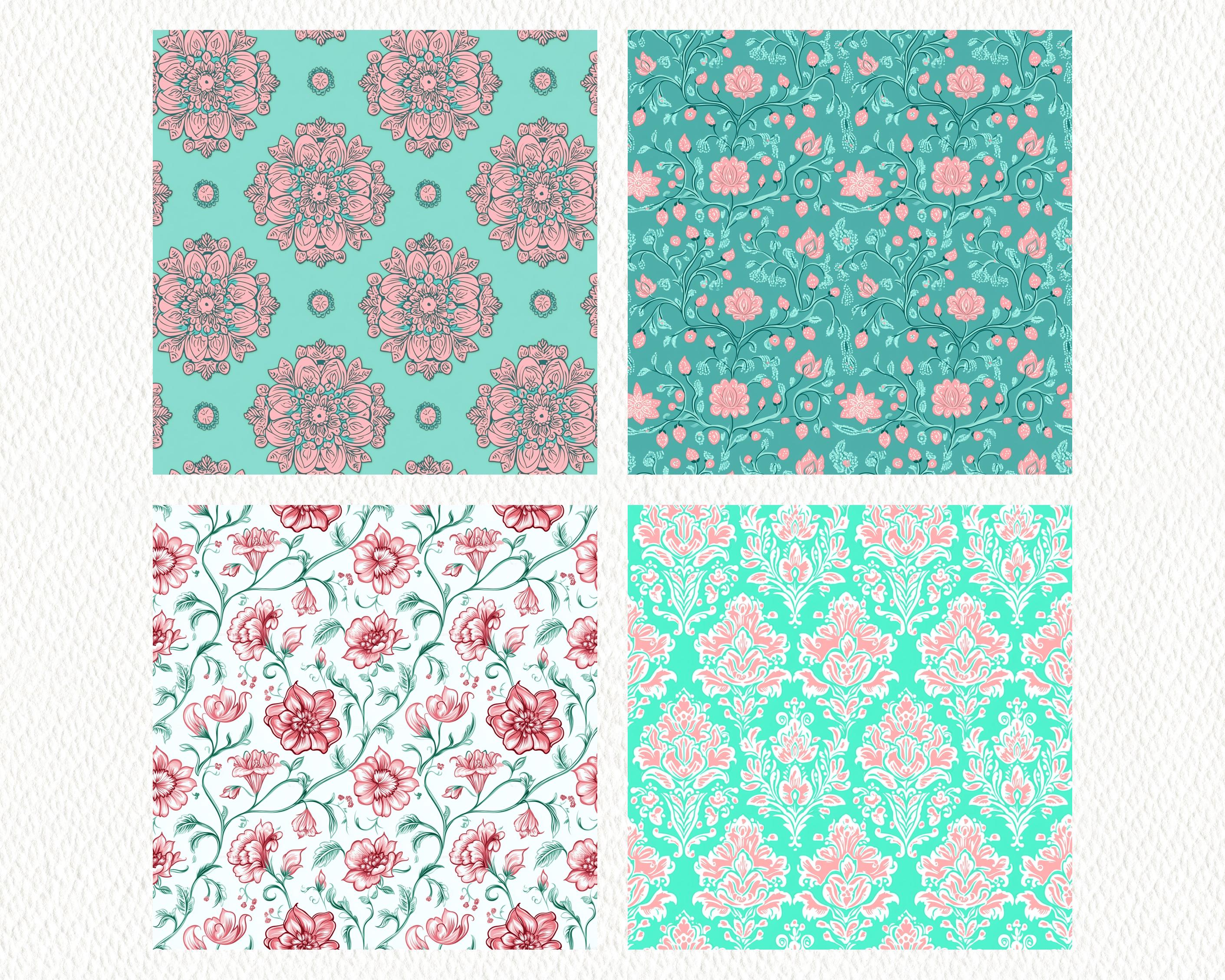 Boho Floral Pattern Seamless Digital Papers - Printable Scrapbook Paper ...