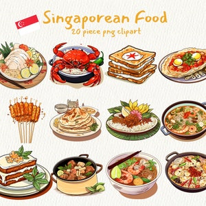 Singaporean Food, Southeastern Asia, digital clip art graphics in PNG format transparent instant download for commercial use, Poster, Menu