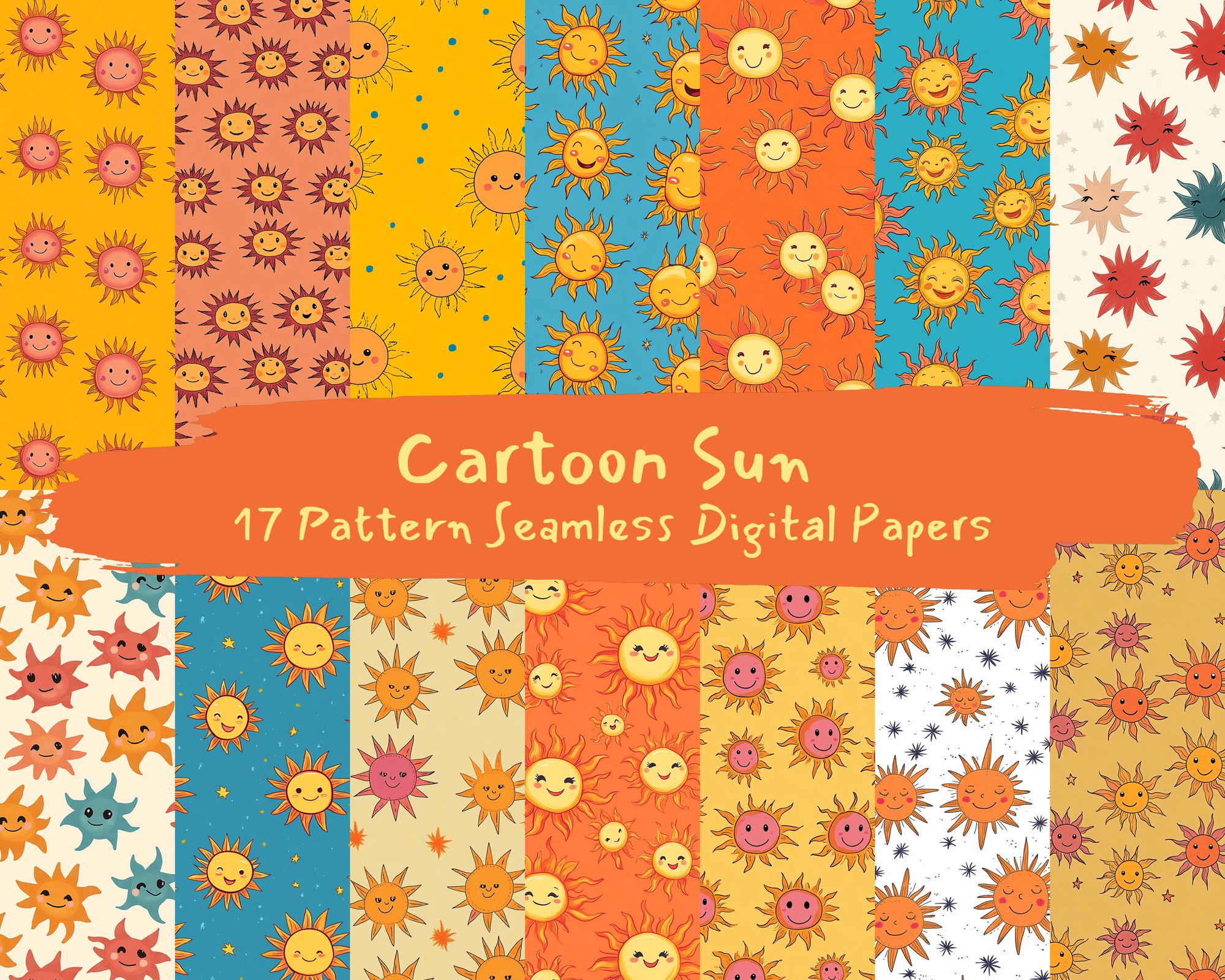 Cartoon Sun Pattern Cartoon Sun Pattern Seamless Digital Papers - Printable Scrapbook Paper ...