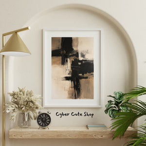Frank Auerbach-Inspired Abstract: Beige, Black, and Dark Brown Minimalist Brushstrokes – Digital Wall Art, Instant Download