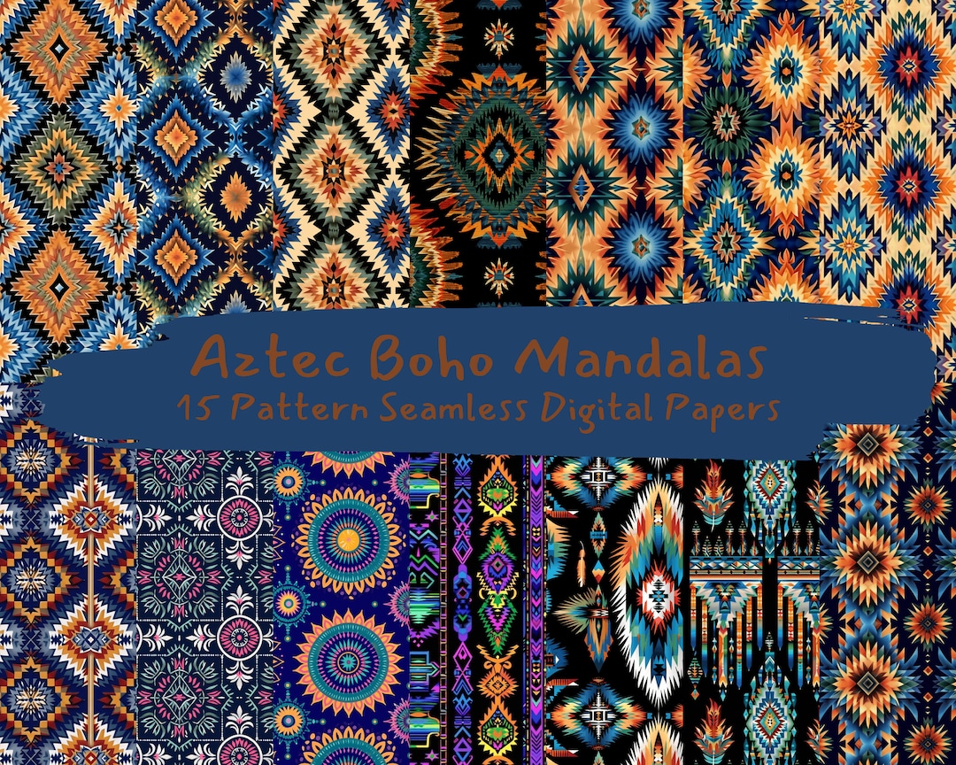 Aztec Boho Mandalas Pattern Seamless Digital Papers - Printable ...