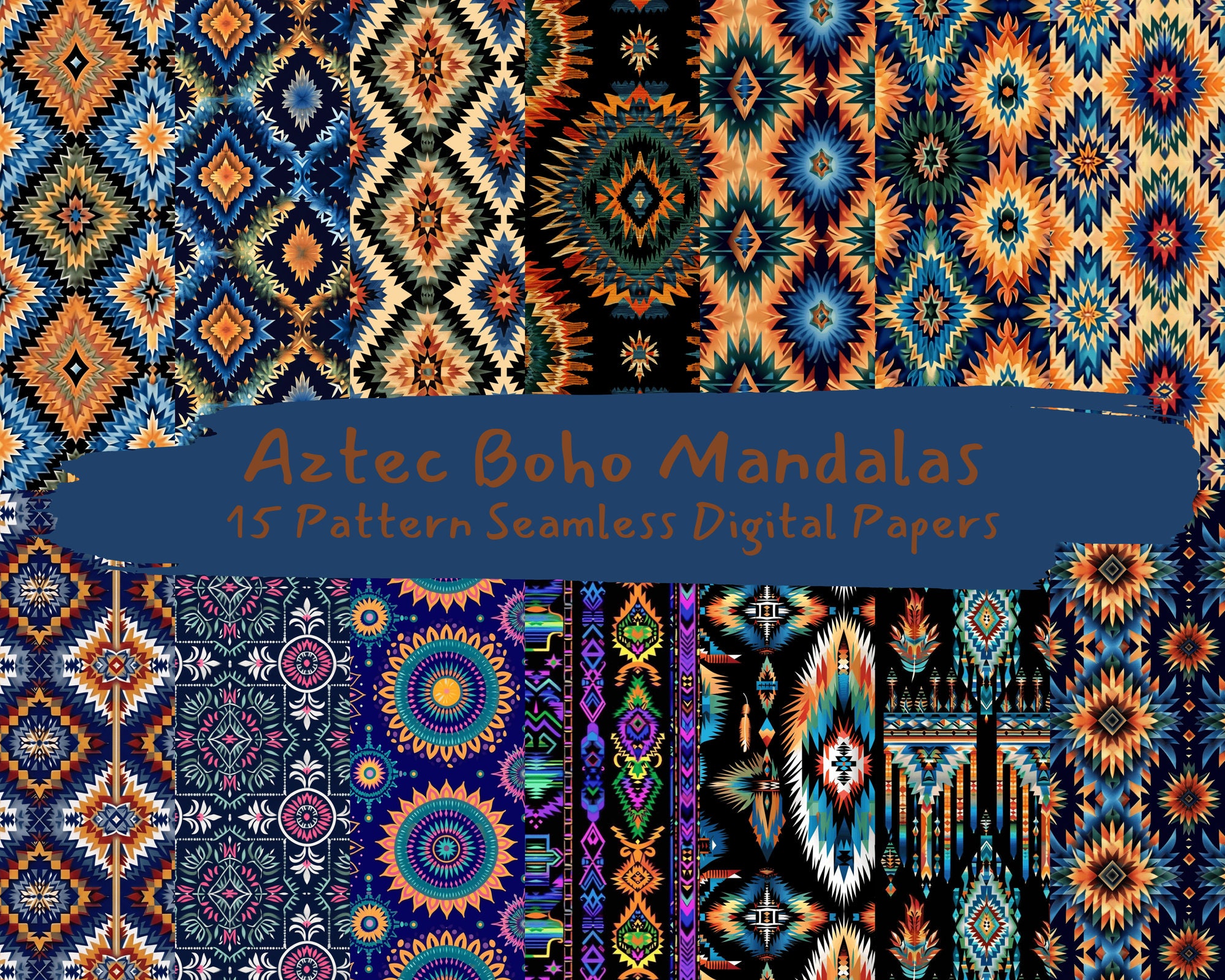 Aztec Boho Mandalas Pattern Seamless Digital Papers - Printable ...