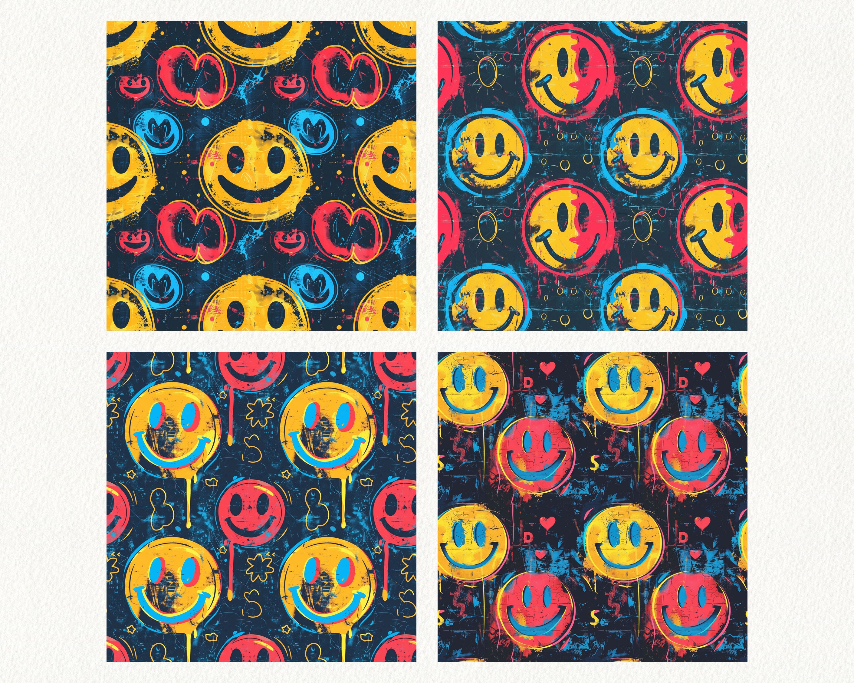 Smiley 80s Pattern Distressed 80s Smiles Pattern Seamless Digital Papers - Printable ...