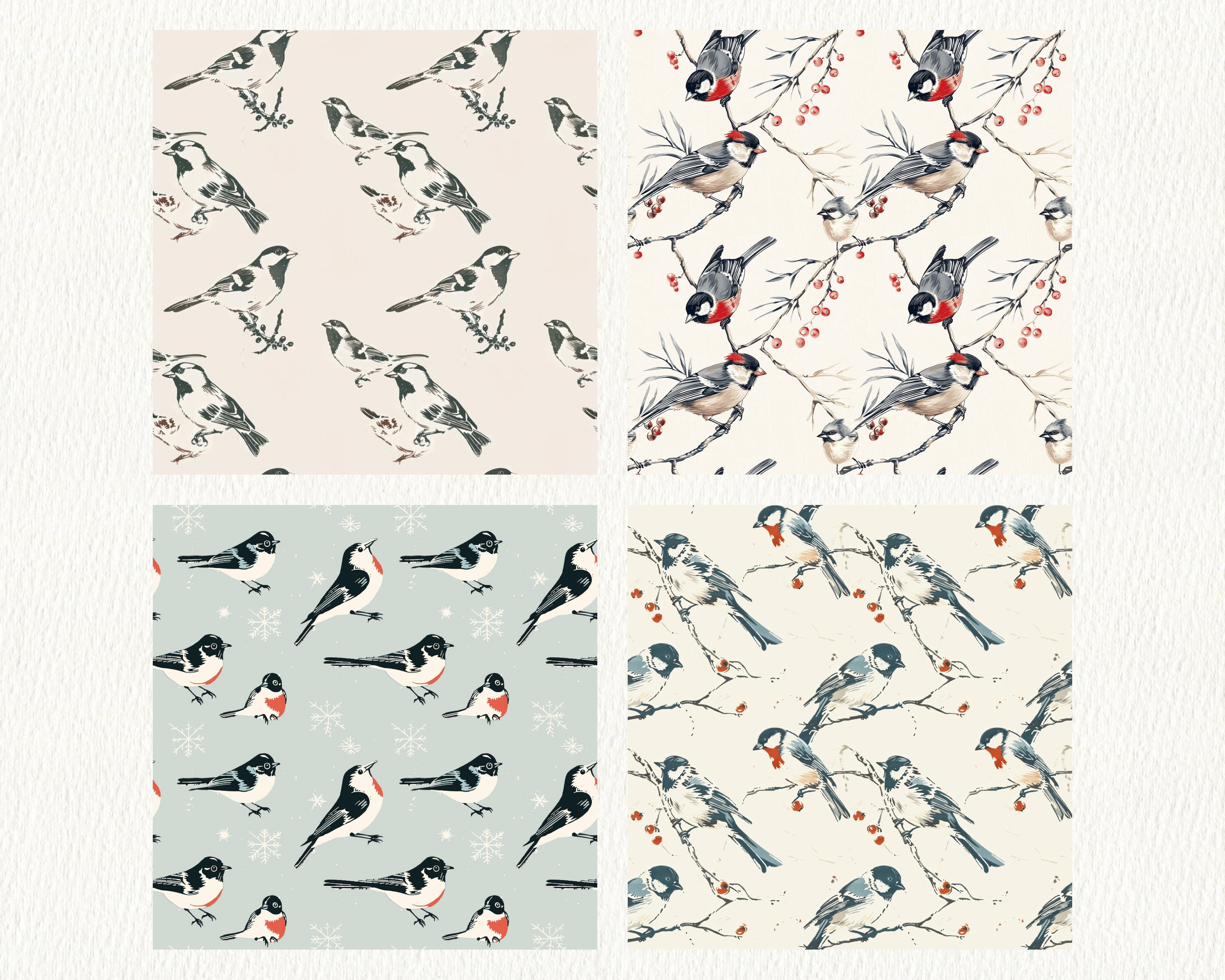 Winter Birds Pattern Seamless Digital Papers - Printable Scrapbook ...