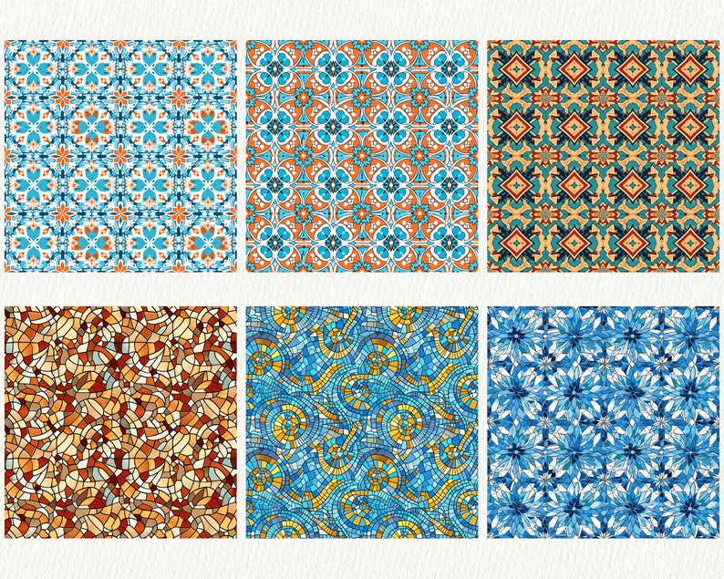 Artisanal Mosaic Pattern Seamless Digital Papers Tile Patterns ...
