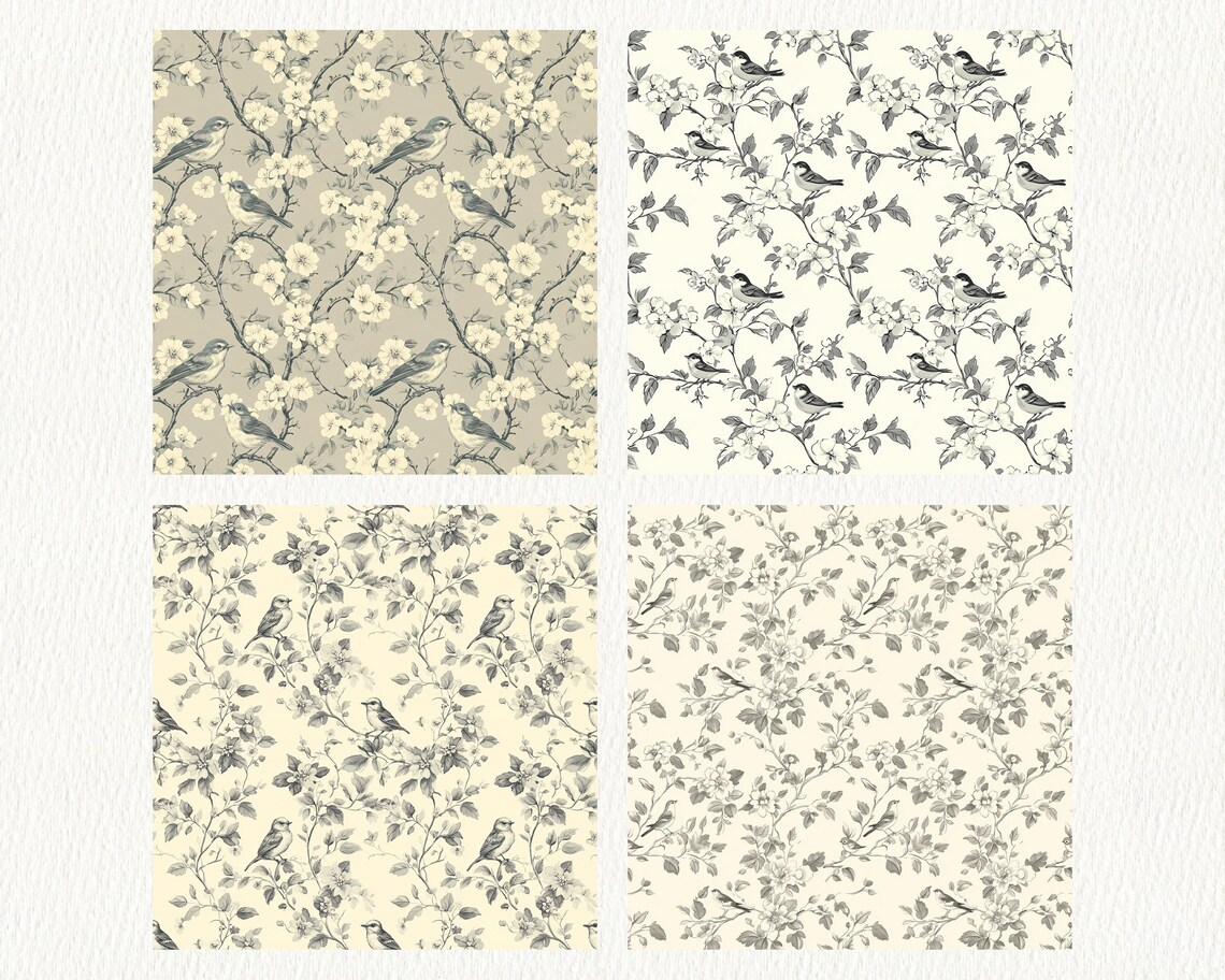 Perching Bird Pattern Seamless Digital Papers - Printable Scrapbook ...