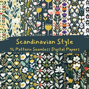 Documenti digitali senza giunte con motivo stile scandinavo - download immediato di carta scrapbook stampabile, uso commerciale, 300dpi