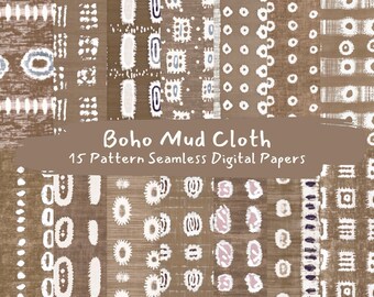 Boho Mud Cloth Pattern Seamless Digital Papers - printable scrapbook paper png instant download commercial use 300dpi