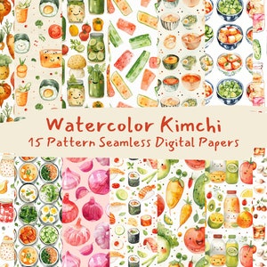 Watercolor Kimchi Pattern Seamless Digital Papers - printable scrapbook paper instant download, commercial use, 300dpi