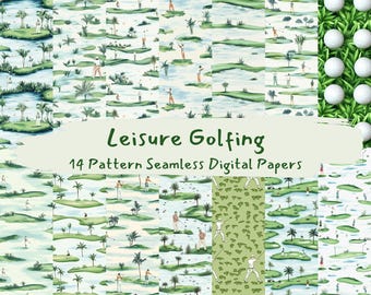 Leisure Golfing Pattern Seamless Digital Papers - printable scrapbook paper png instant download commercial use 300dpi