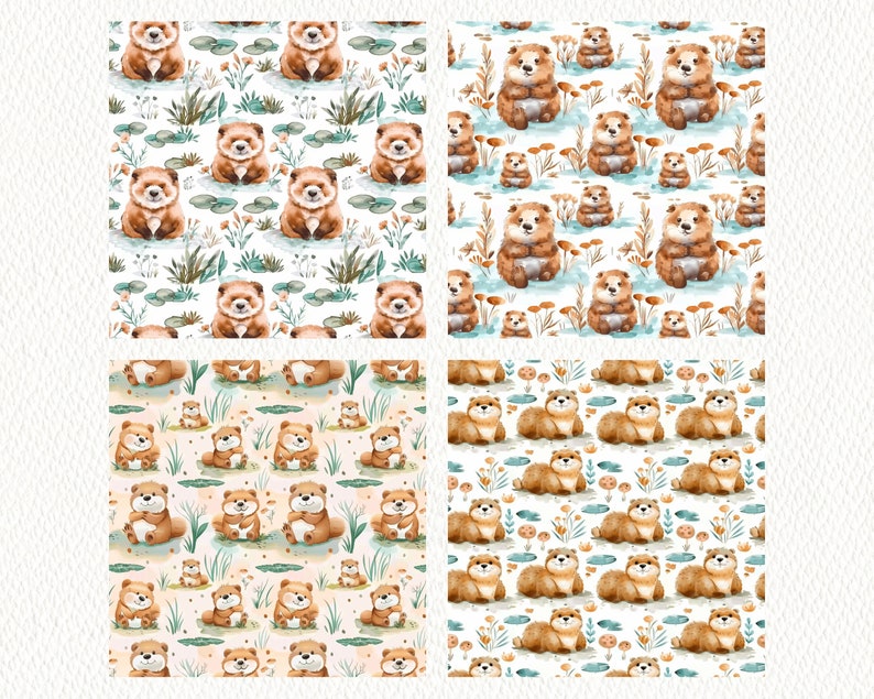 Watercolor Beaver Pattern Seamless Digital Papers Printable Scrapbook ...