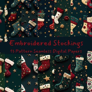 Embroidered Stockings Pattern Seamless Digital Papers - printable scrapbook paper png instant download commercial use 300dpi