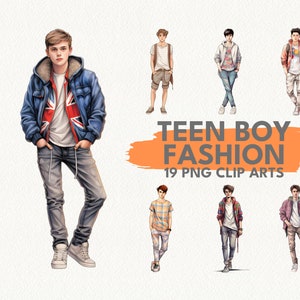 Moda para adolescentes, paquete de imágenes prediseñadas digitales en formato PNG, fondo transparente, descarga instantánea para uso comercial