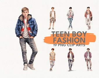 Teen Boy Fashion, digital clipart bundle in PNG format transparent background instant download for commercial use