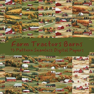 Farm Tractors Barns Pattern Seamless Digital Papers - printable scrapbook paper png instant download commercial use 300dpi