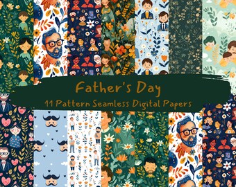 Father's Day Pattern Seamless Digital Papers - printable scrapbook paper instant download, commercial use, 300dpi