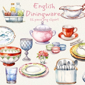 English Diningware, digital printable clip art graphics in PNG format transparent instant download for commercial use, Gravy Boat, Plate Cup