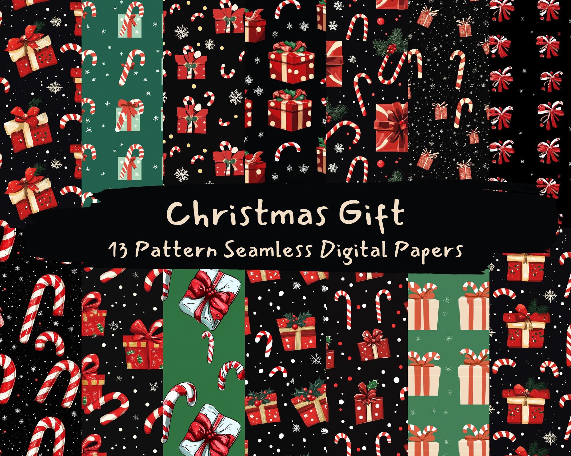 Christmas Gift Pattern Seamless Digital Papers - Printable Scrapbook ...