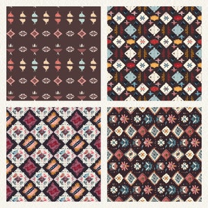 Boho Patch Pattern Seamless Digital Papers - printable scrapbook paper instant download, commercial use, 300dpi image 2