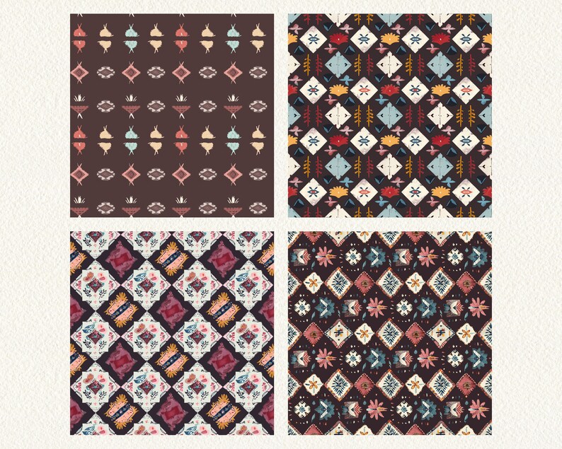 Boho Patch Pattern Seamless Digital Papers - printable scrapbook paper instant download, commercial use, 300dpi image 2
