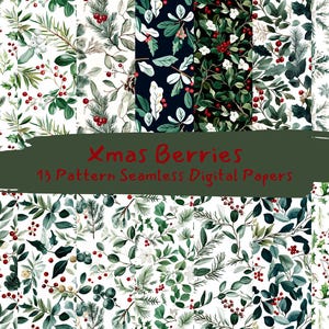 Xmas Berries Pattern Seamless Digital Papers - printable scrapbook paper png instant download commercial use 300dpi