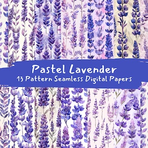 Papeles digitales sin costuras con patrón de lavanda pastel - descarga instantánea de papel de álbum de recortes imprimible, uso comercial, 300 ppp