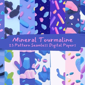 May include: A set of 23 digital paper patterns featuring abstract geometric shapes in shades of pink, blue, and purple. The patterns are seamless and can be used for a variety of creative projects.