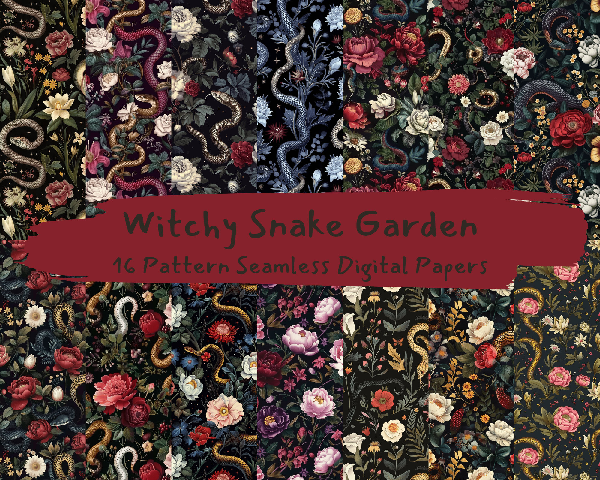 Witchy Snake Garden Pattern Seamless Digital Papers - Printable ...
