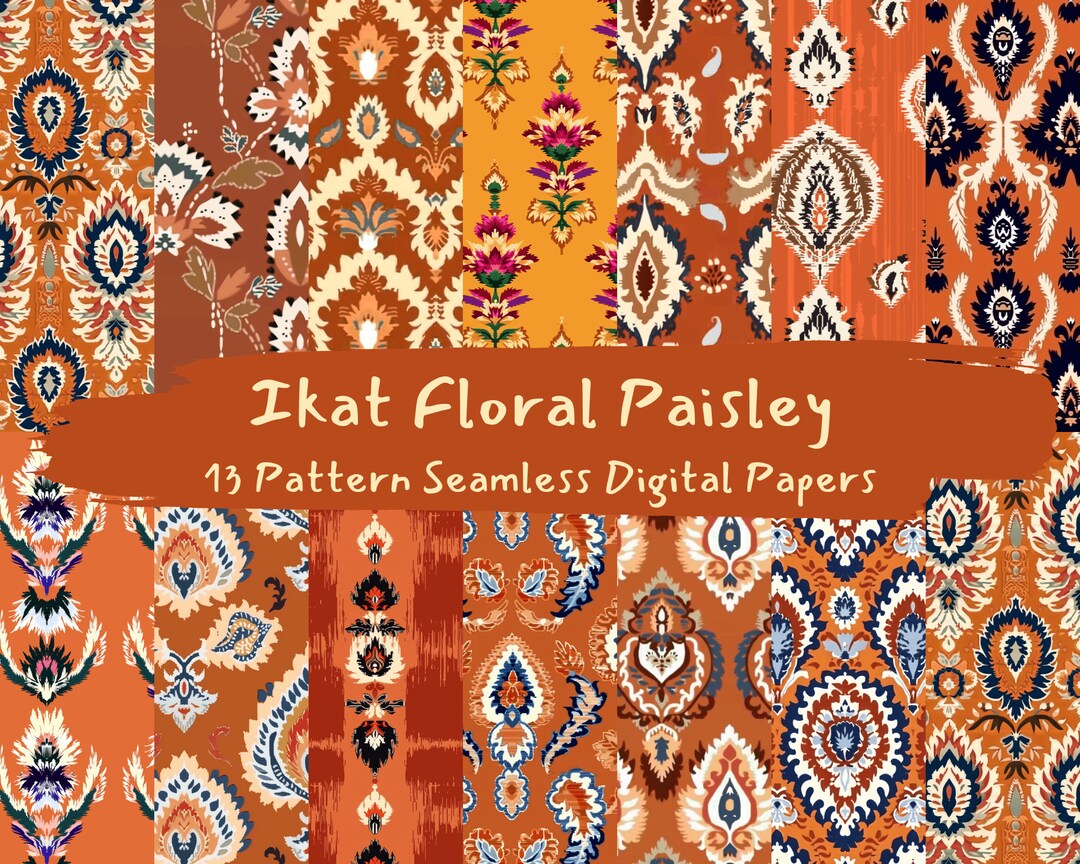 Ikat Floral Paisley Pattern Seamless Digital Papers - Printable ...