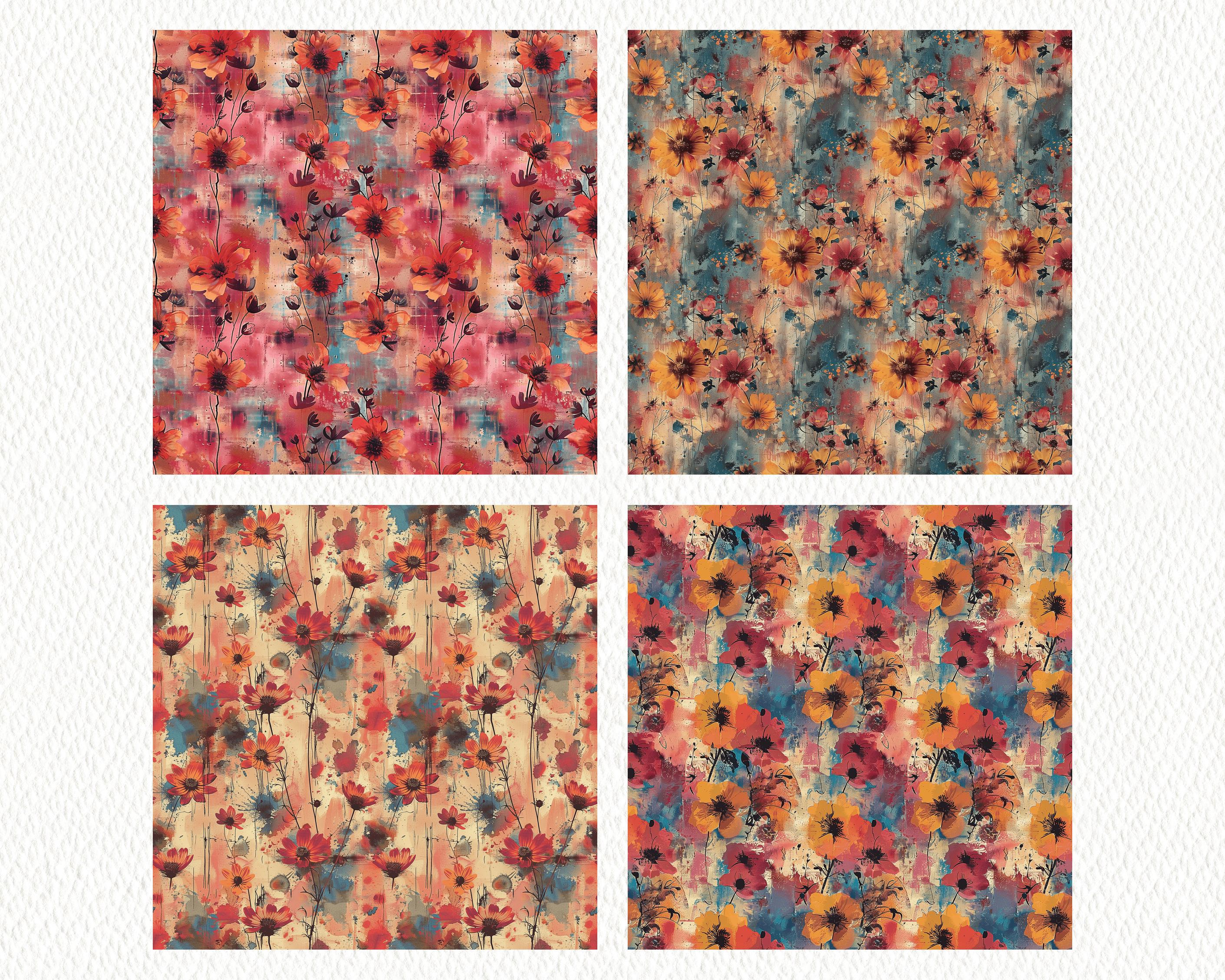 Grunge Floral Pattern Seamless Digital Papers - Printable Scrapbook ...