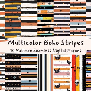 Padrão de listras multicoloridas Boho sem costura papéis digitais - papel para scrapbook para impressão png download instantâneo uso comercial 300dpi