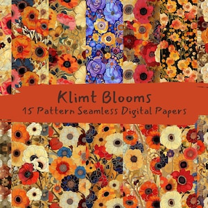 Klimt Blooms Pattern Seamless Digital Papers - printable scrapbook paper png instant download commercial use 300dpi
