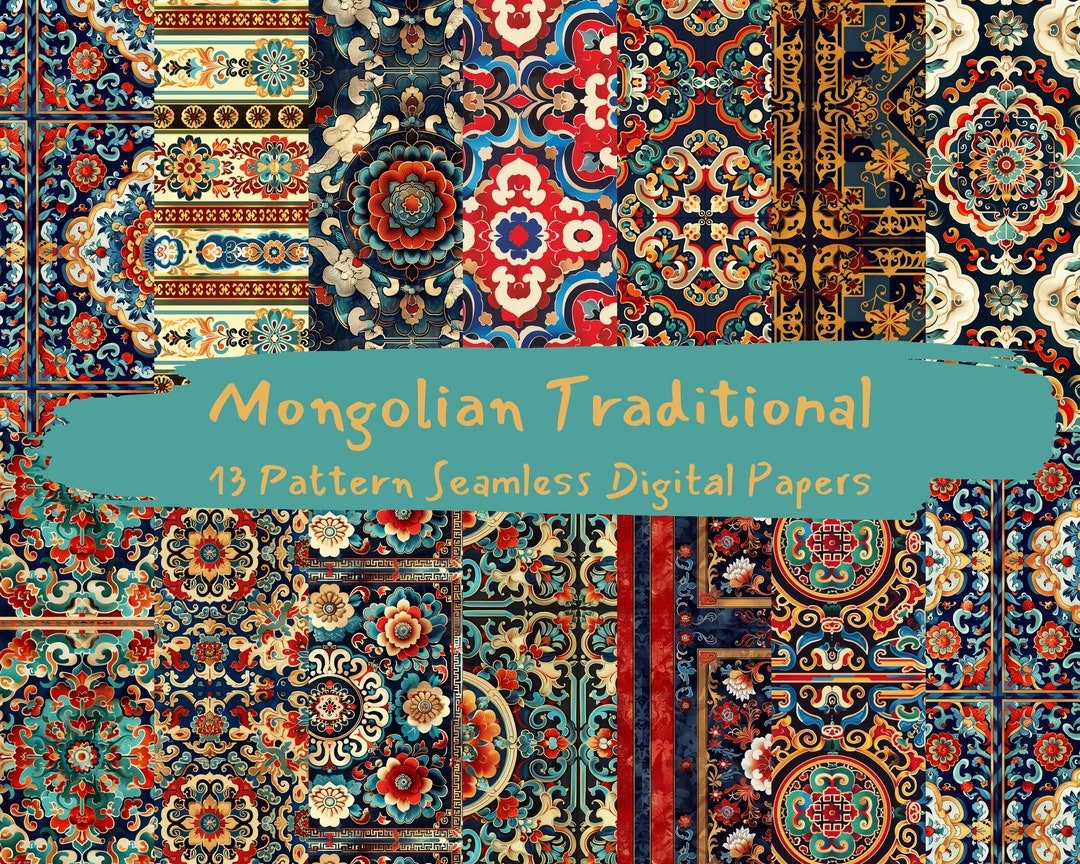 Mongolian Traditional Pattern Seamless Digital Papers - Printable ...
