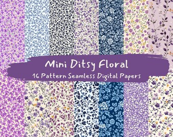 Mini Ditsy Floral Pattern Seamless Digital Papers - printable scrapbook paper png instant download commercial use 300dpi